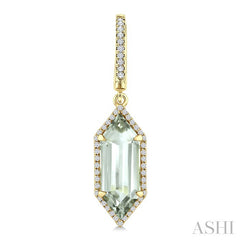 16X6 MM Hexagon Shape Green Amethyst and 3/8 Ctw Round Cut Diamond Semi-Precious Earrings in 14K Yellow Gold