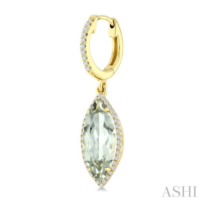 16X7 MM Marquise Shape Green Amethyst and 3/8 Ctw Round Cut Diamond Semi-Precious Earrings in 14K Yellow Gold