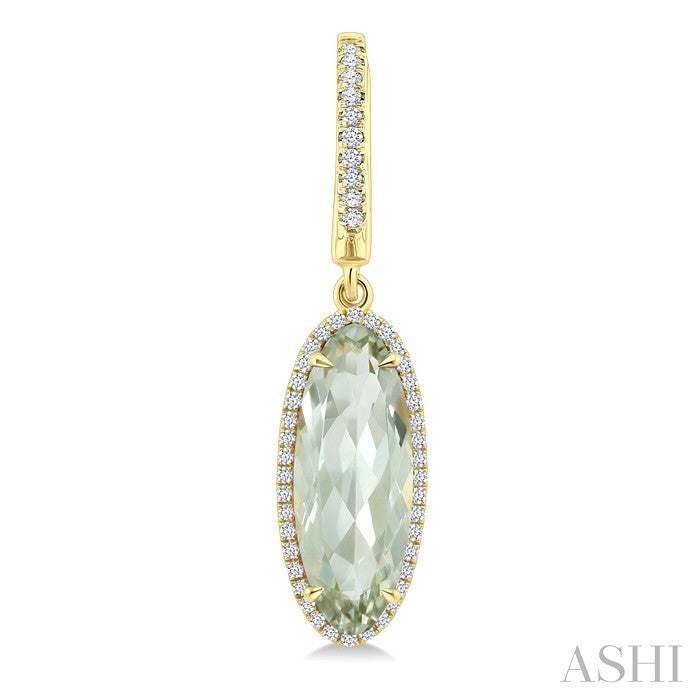 16X6 MM Oval Shape Green Amethyst and 3/8 Ctw Round Cut Diamond Semi-Precious Earrings in 14K Yellow Gold