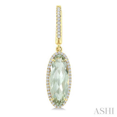 16X6 MM Oval Shape Green Amethyst and 3/8 Ctw Round Cut Diamond Semi-Precious Earrings in 14K Yellow Gold