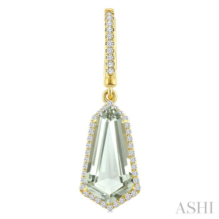 14X7 MM Shield Shape Green Amethyst and 3/8 Ctw Round Cut Diamond Semi-Precious Earrings in 14K Yellow Gold