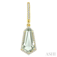 14X7 MM Shield Shape Green Amethyst and 3/8 Ctw Round Cut Diamond Semi-Precious Earrings in 14K Yellow Gold