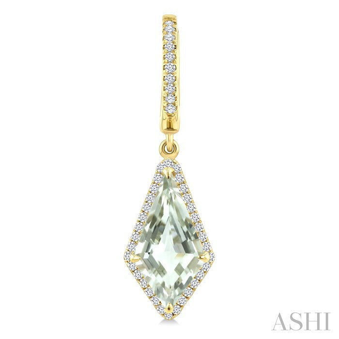 14X7 MM Kite Shape Green Amethyst and 1/3 Ctw Round Cut Diamond Semi-Precious Earrings in 14K Yellow Gold