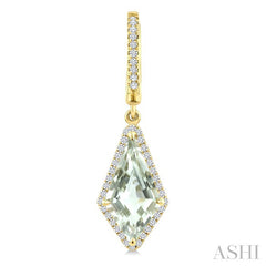 14X7 MM Kite Shape Green Amethyst and 1/3 Ctw Round Cut Diamond Semi-Precious Earrings in 14K Yellow Gold