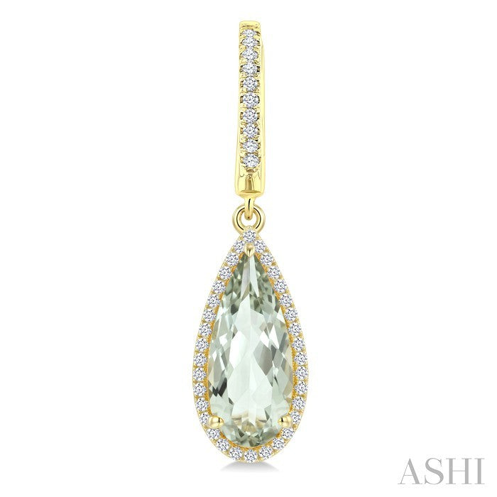 14X6 MM Pear Shape Green Amethyst and 1/3 Ctw Round Cut Diamond Semi-Precious Earrings in 14K Yellow Gold