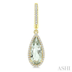14X6 MM Pear Shape Green Amethyst and 1/3 Ctw Round Cut Diamond Semi-Precious Earrings in 14K Yellow Gold