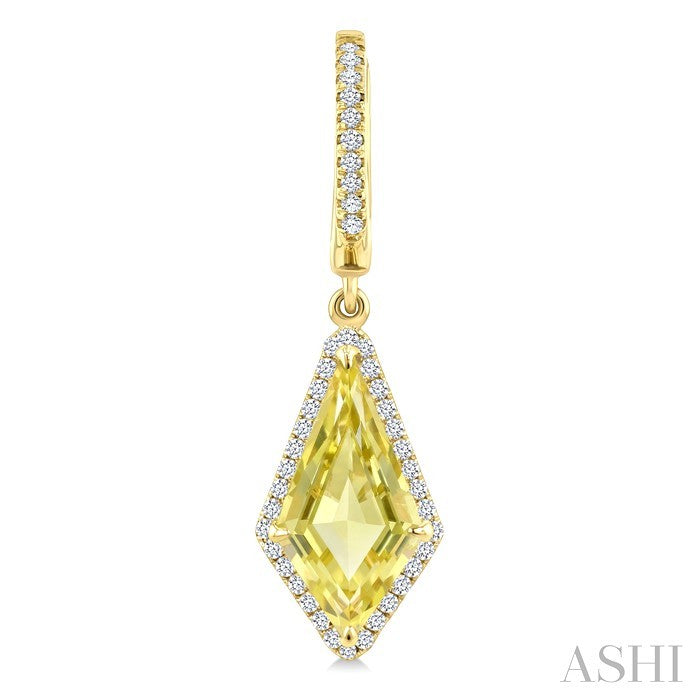 14X7 MM Kite Shape Lemon Quartz and 1/3 Ctw Round Cut Diamond Semi-Precious Earrings in 14K Yellow Gold