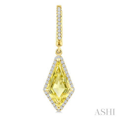 14X7 MM Kite Shape Lemon Quartz and 1/3 Ctw Round Cut Diamond Semi-Precious Earrings in 14K Yellow Gold