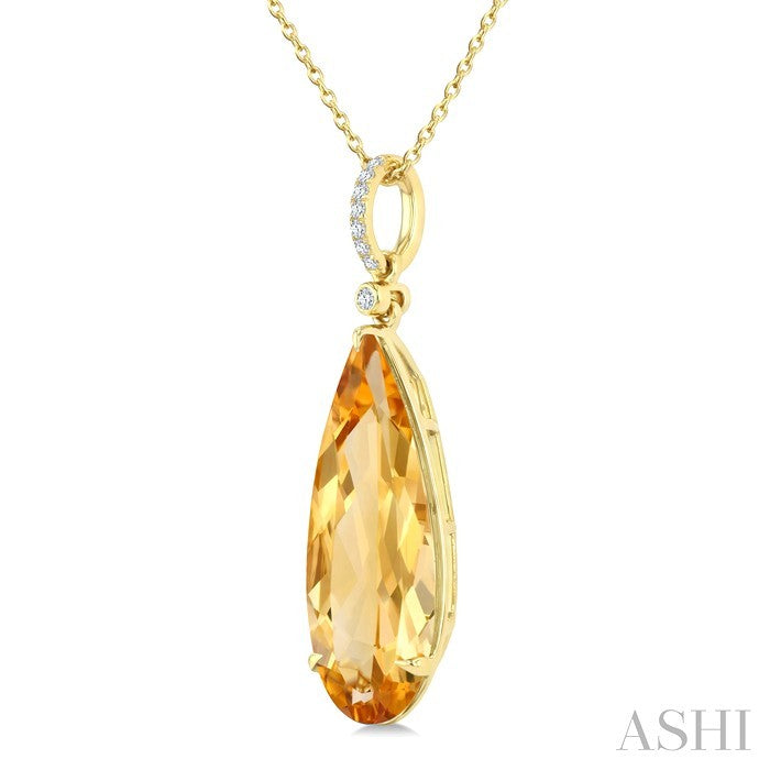 22X8 MM Pear Shape Citrine and 1/20 Ctw Round Cut Diamond Semi-Precious Pendant With Chain in 14K Yellow Gold