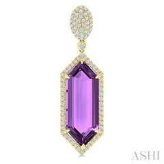 22x8 MM Hexagon Shape Amethyst and 7/8 Ctw Round Cut Diamond Halo Semi-Precious Earrings in 14K Yellow Gold