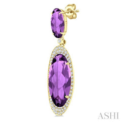 18x8 MM & 10x5 MM Oval Cut Amethyst and 3/4 Ctw Round Cut Diamond Halo Semi-Precious Earrings in 14K Yellow Gold