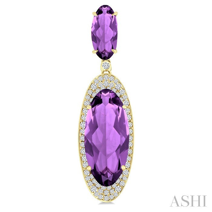 18x8 MM & 10x5 MM Oval Cut Amethyst and 3/4 Ctw Round Cut Diamond Halo Semi-Precious Earrings in 14K Yellow Gold