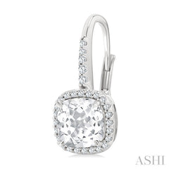 7X7 MM Cushion Cut White Topaz and 1/4 Ctw Round Cut Diamond Halo Semi-Precious Earring in 14K White Gold