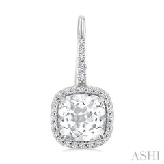 7X7 MM Cushion Cut White Topaz and 1/4 Ctw Round Cut Diamond Halo Semi-Precious Earring in 14K White Gold
