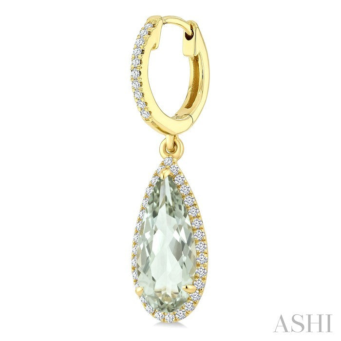 12X5 MM Pear Shape Green Amethyst and 1/3 Ctw Round Cut Diamond Semi-Precious Earrings in 10K Yellow Gold