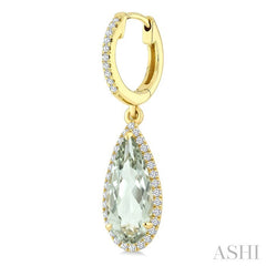 12X5 MM Pear Shape Green Amethyst and 1/3 Ctw Round Cut Diamond Semi-Precious Earrings in 10K Yellow Gold