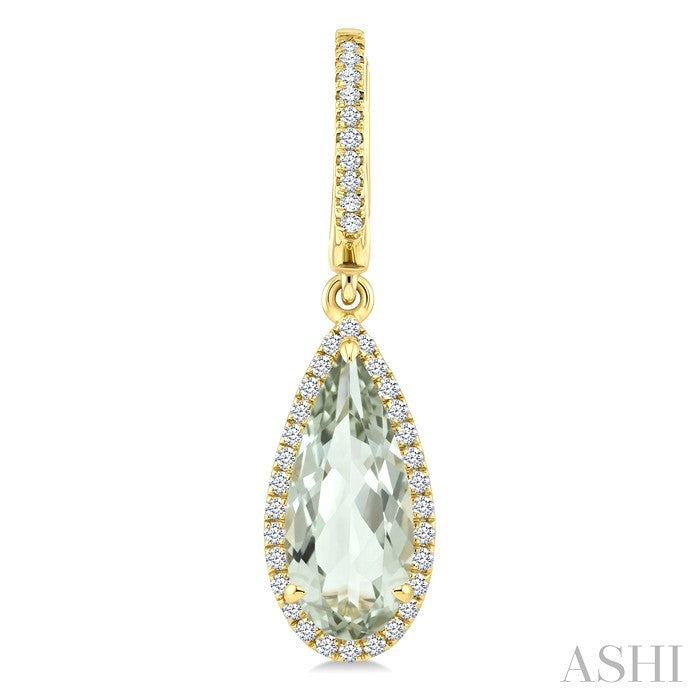12X5 MM Pear Shape Green Amethyst and 1/3 Ctw Round Cut Diamond Semi-Precious Earrings in 10K Yellow Gold
