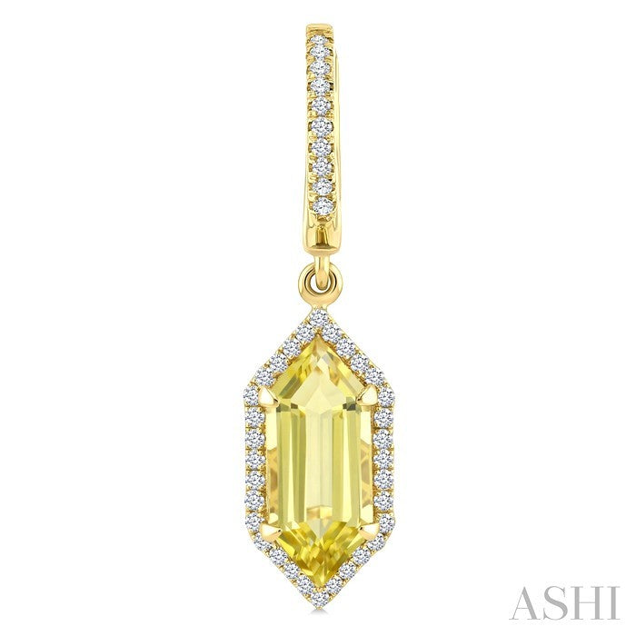 12X5 MM Hexagon Shape Lemon Quartz and 1/3 Ctw Round Cut Diamond Semi-Precious Earrings in 10K Yellow Gold