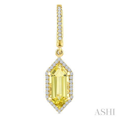 12X5 MM Hexagon Shape Lemon Quartz and 1/3 Ctw Round Cut Diamond Semi-Precious Earrings in 10K Yellow Gold