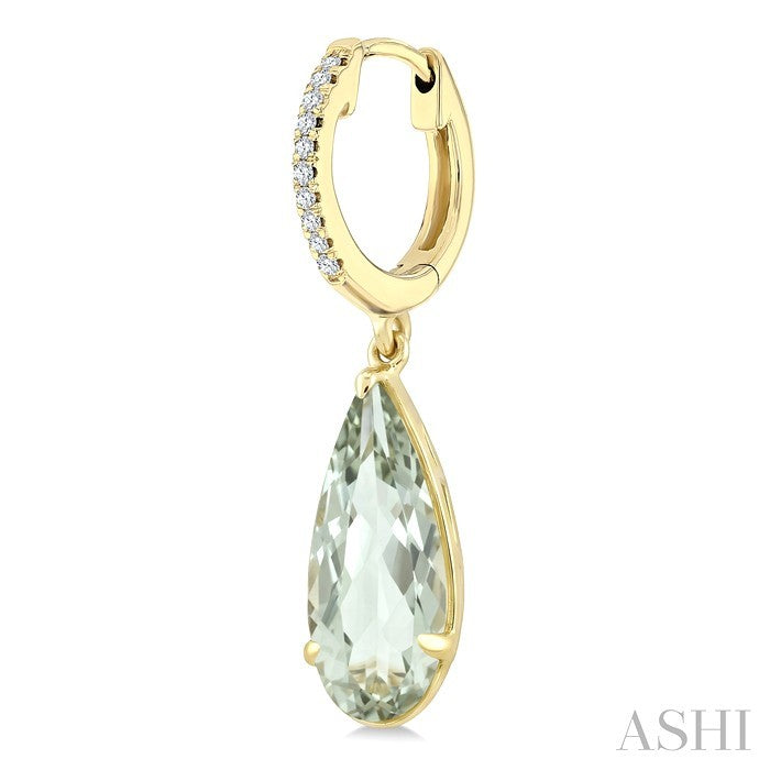 12X5 MM Pear Shape Green Amethyst and 1/10 Ctw Round Cut Diamond Semi-Precious Earrings in 10K Yellow Gold