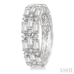 1 5/8 Ctw Triple Row Baguette and Round Cut Diamond Fashion Hoop Earrings in 14K White Gold