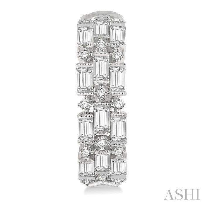 1 5/8 Ctw Triple Row Baguette and Round Cut Diamond Fashion Hoop Earrings in 14K White Gold