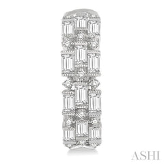 1 5/8 Ctw Triple Row Baguette and Round Cut Diamond Fashion Hoop Earrings in 14K White Gold