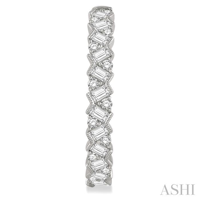 2 Ctw Zigzag Baguette and Round Cut Diamond Hoop Earring in 14K White Gold