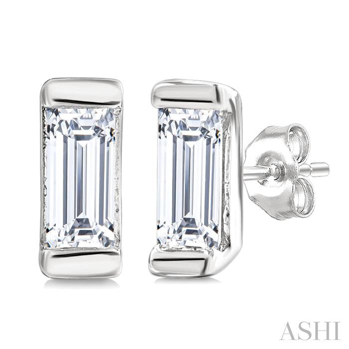 1/10 Ctw Baguette Diamond Petite Fashion Earrings in 10K White Gold