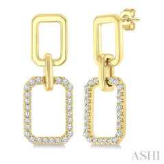 1/3 Ctw  Octagonal Shape Link Round Cut Diamond Fashion Earring in 10K Yellow Gold
