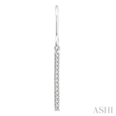 1/10 Ctw Hanging Straight Bar Round Cut Diamond Petite Earrings in 10K White Gold