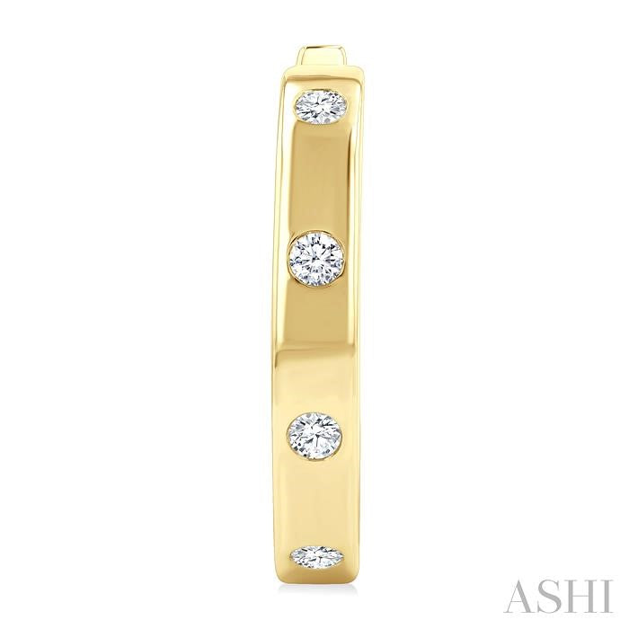 1/3 Ctw Flush Bezel Set Diamond Fashion Hoop Earring in 14K Yellow Gold