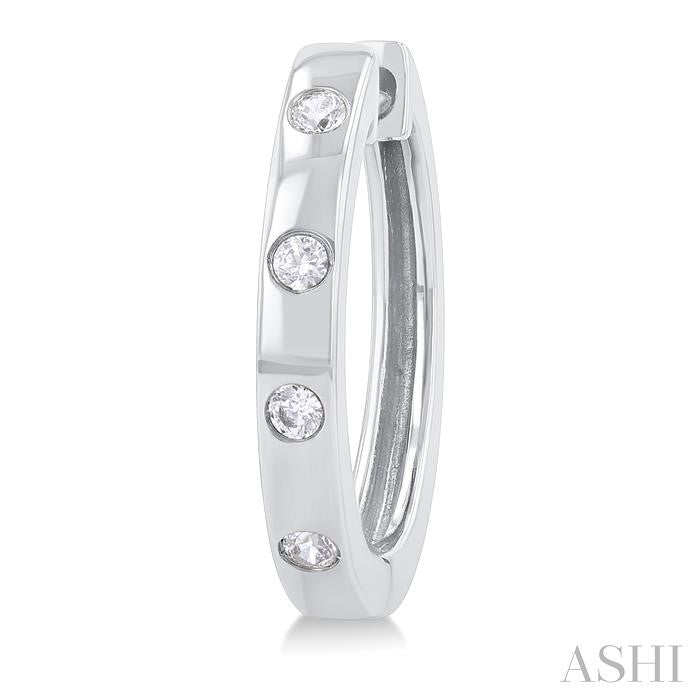 1/6 Ctw Flush Bezel Set Diamond Fashion Hoop Earring in 10K White Gold