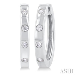 1/6 Ctw Flush Bezel Set Diamond Fashion Hoop Earring in 10K White Gold