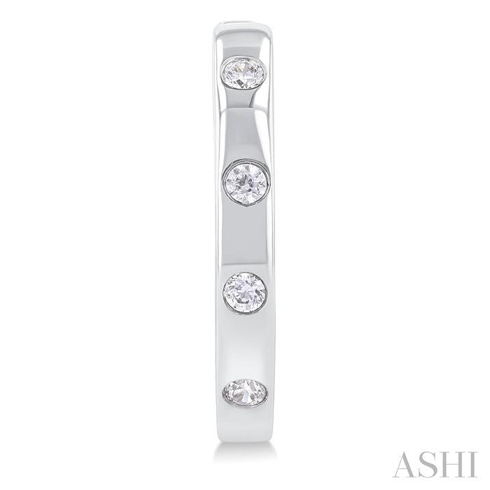 1/6 Ctw Flush Bezel Set Diamond Fashion Hoop Earring in 10K White Gold