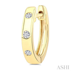 1/10 Ctw Flush Set Round Cut Diamond Fashion Hoop Earrings in 10K Yellow Gold 