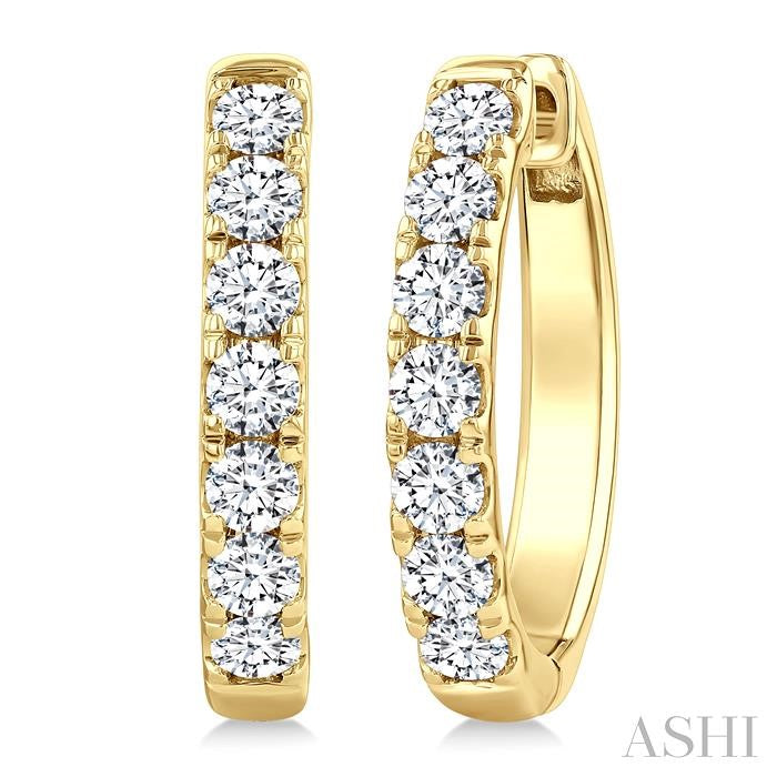 2 Ctw Round Cut Diamond Fashion Hoop Earring in 14K Yellow Gold