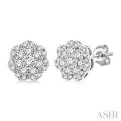 1/4 Ctw Flower Pattern Round Cut Diamond Fashion Stud Earrings in 14K White Gold