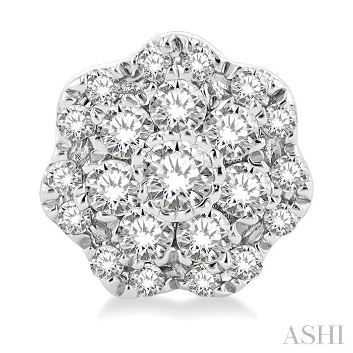 1/4 Ctw Flower Pattern Round Cut Diamond Fashion Stud Earrings in 14K White Gold