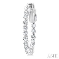 1/2 Ctw Inside-Out Single Prong Set Round Cut Diamond Hoop Earrings in 14K White Gold