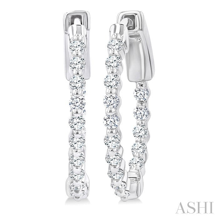 1/2 Ctw Inside-Out Single Prong Set Round Cut Diamond Hoop Earrings in 14K White Gold