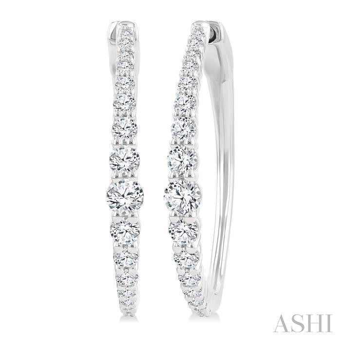 1 Ctw Round Cut Diamond Graduated Riviera Hoop Earrings in 14K White Gold