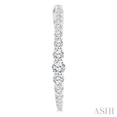1 Ctw Round Cut Diamond Graduated Riviera Hoop Earrings in 14K White Gold