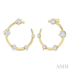 1 Ctw Open Circle Round Cut Diamond Fashion Half Hoop Earrings in 14K Yellow Gold