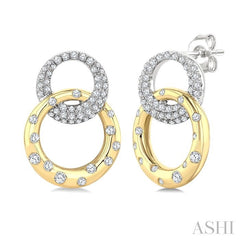 1/2 Ctw Round Cut Diamond Interlocked Circle Fashion Earring in 14K Yellow and White Gold