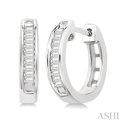 1/10 Ctw Baguette Cut Diamond Huggie Earrings in 14K White Gold