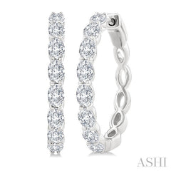 1 7/8 Ctw North-South Oval Cut Diamond Fashion Hoop Earring in 14K White Gold