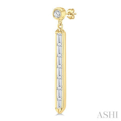 5/8 Ctw Vertical Bar Baguette and Round Cut Diamond Long Fashion Earrings in 14K Yellow Gold