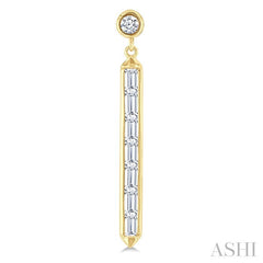 5/8 Ctw Vertical Bar Baguette and Round Cut Diamond Long Fashion Earrings in 14K Yellow Gold