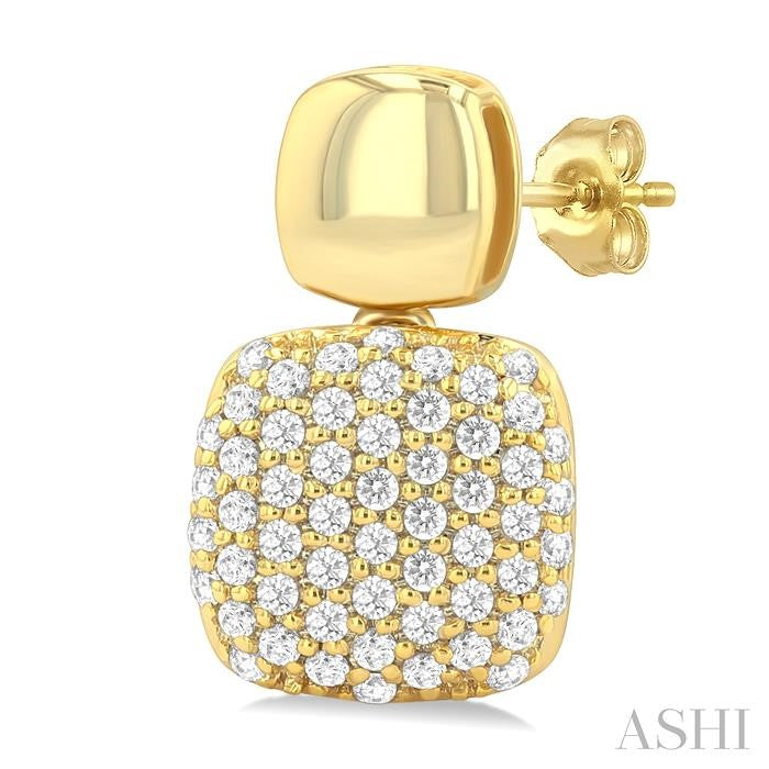 1/3 Ctw Cushion Shape Mount Pave Set Round Cut Diamond Fashion Earring in 10K Yellow Gold